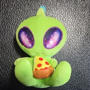 Bright Green Alien Eating Pizza Plush Toy